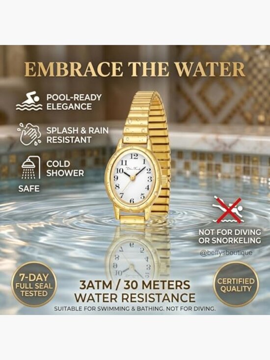 Ladies Quartz Watch Expansion Band 3 Sizes S/M/L Water Resistant Gold main image 5